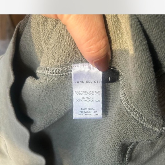 |John Elliot| Men's Fitted Cotton Crewneck Sweater in Washed Olive Green Sz SM - Picture 4 of 7